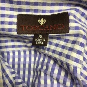 Men’s XL Toscano lavender white check button front shirt 100% cottpn